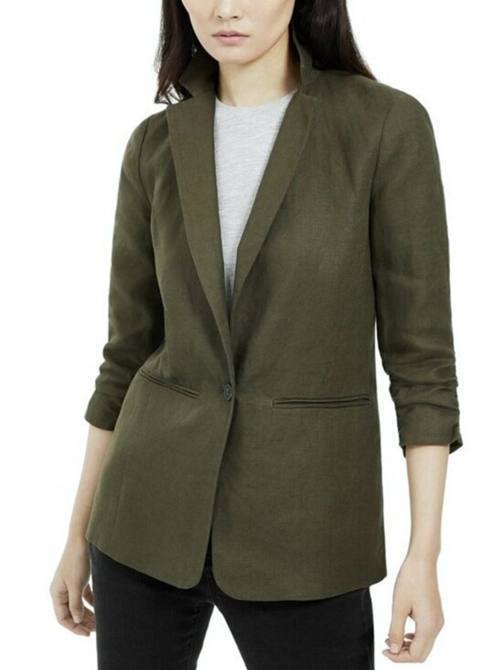 Michael Kors Women's 100% Linen Single Breast Blazer in Olive Green Size 0P NWT